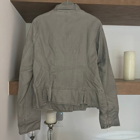 Black Rivet Faux Leather Motorcycle Jacket in Grey - Picture 5 of 7